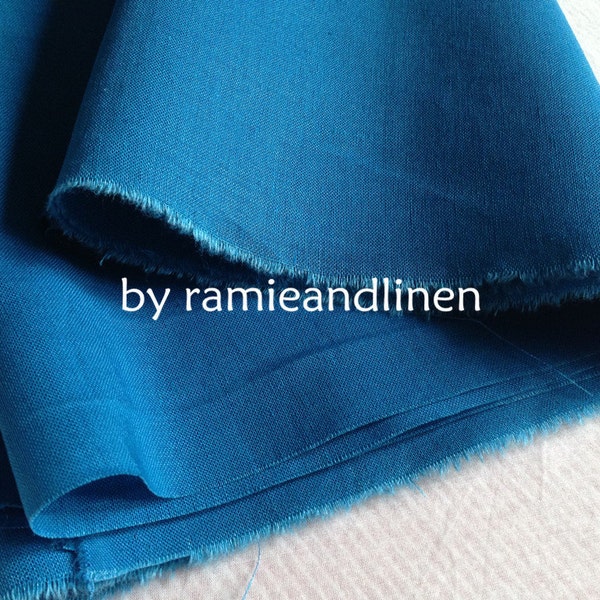 ramie cotton blend fabric, solid color, teal blue, half yard by 54" wide