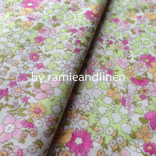 Japanese YUWA floral print cotton fabric, made in Japan, half yard by 42" wide