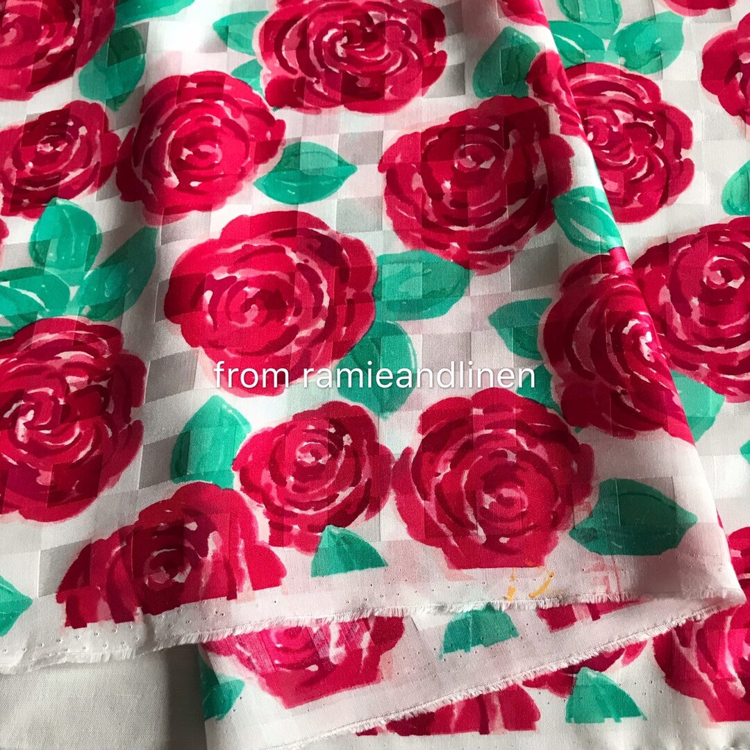 Silk Fabric, Roses Print Check Jacquard Weaved Silk Cotton Blend Fabric, Half Yard by 53 Wide Etsy