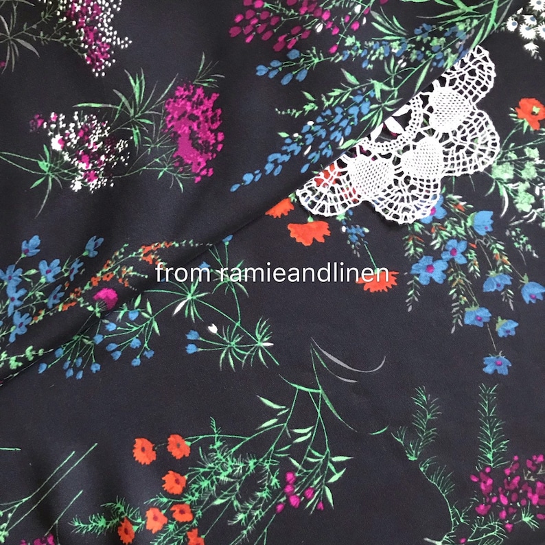 silk rayon blend fabric doublefancy crepe georgette last piece 54 by 54 wide blurry floral bouquet print drapes well