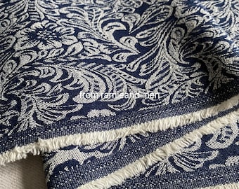 Italy imported linen fabric, paisley pattern yarn dyed jacquard weaved, denim cotton linen blend elastic fabric, half yard by 42" wide