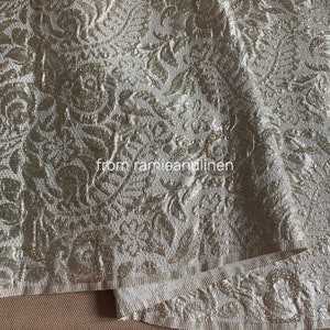 Hard to find silk fabric, golden lame yarn, jacquard weaved Guan Le Crepe silk fabric, half yard by 44&quot; wide