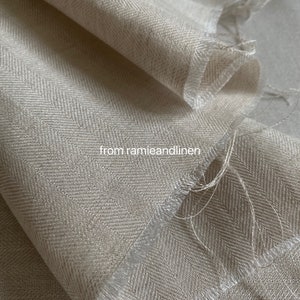 linen fabric, natural color, herringbone stripes weaved linen fabric, 21" by 56" wide, remnant, last piece
