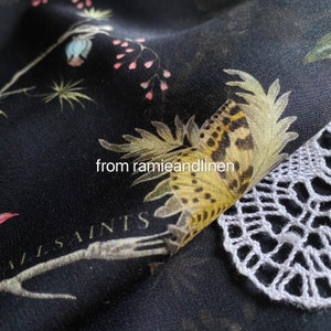silk fabric, silk cotton/viscose blend charmeuse, garden elements print silk fabric, very smooth and soft, drape well, half yard by 53" wide image 7