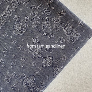 linen cotton blend fabric, floral paisley weaved yarn dyed linen cotton blend denim fabric, half yard by 58&quot; wide