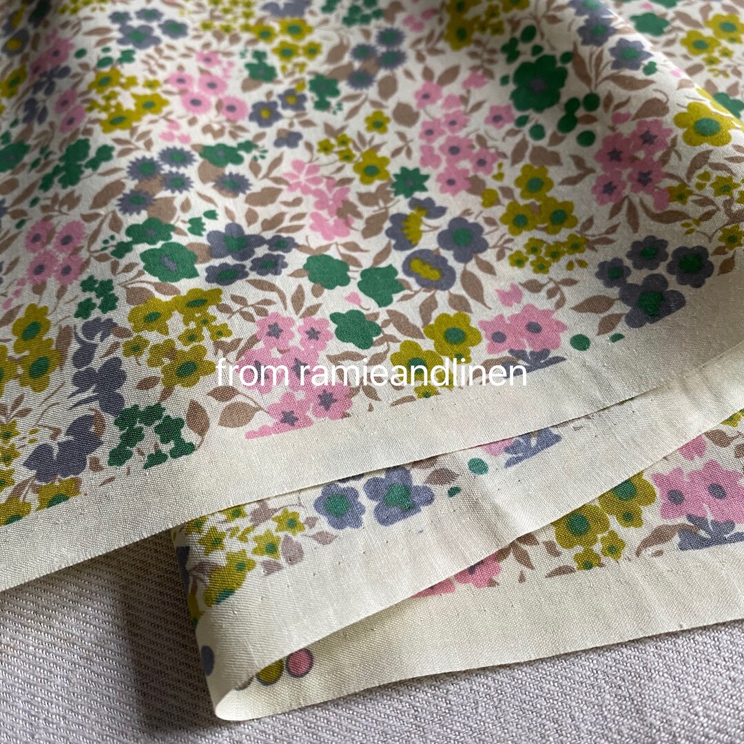 Japanese Cotton Fabric, Pink and Green Small Flowers Print, Fine Cotton ...