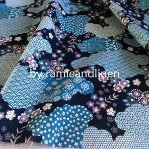 Japanese Kimono cotton fabric, traditional patterns print slub texture cotton fabric, 1/2 yard by 55"
