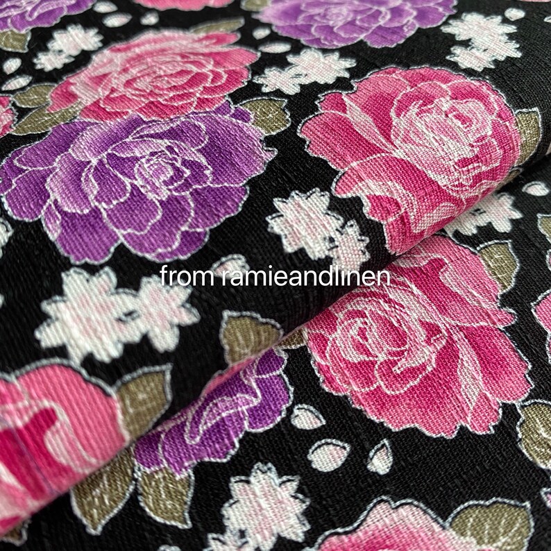 Japanese cotton fabric, floral print slub texture cotton fabric, fat quarter, 18 by 22 image 3