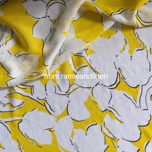 Silk fabric, white flower on yellow, Georgette crepe silk fabric, half yard by 55" wide