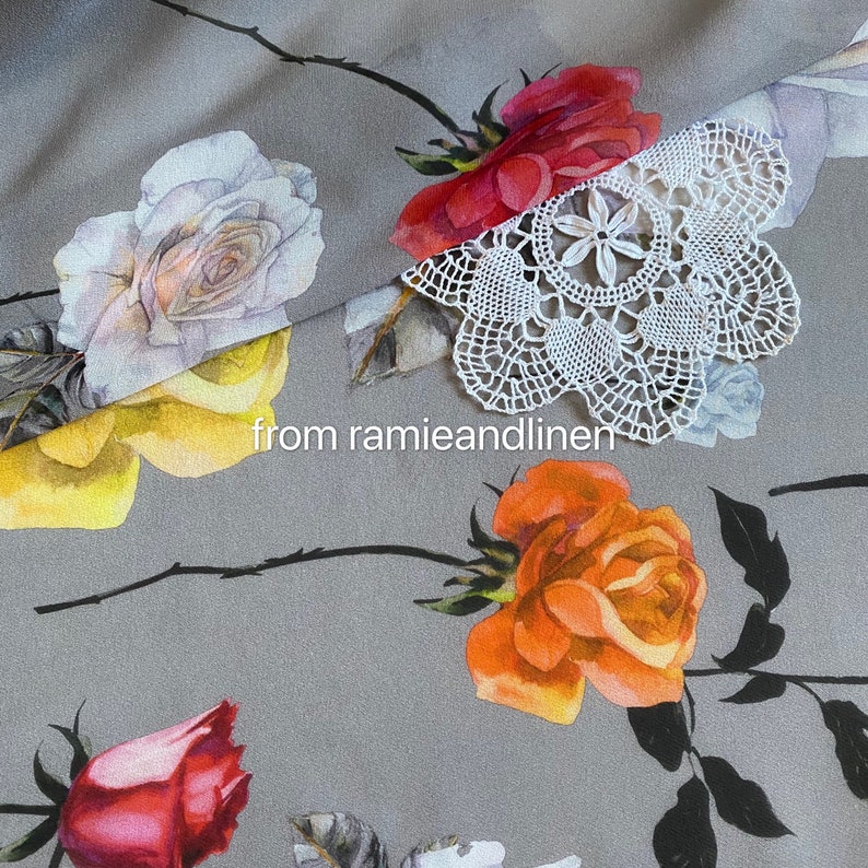 oversize roses of various colors print digital print half yard by 54 wide silk georgette fabric silk fabric