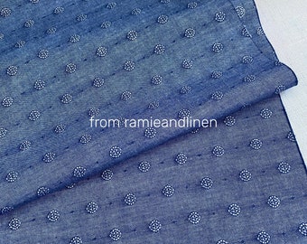 Japanese fabric, yarn dyed, little balls jacquard weaved denim cotton fabric, half yard by 47" wide