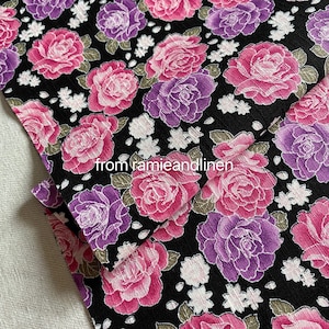 Japanese cotton fabric, floral print slub texture cotton fabric, fat quarter, 18 by 22 image 1