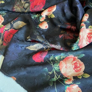 silk fabric, digital print, traditional Chinese rose painting print, gambiered Canton silk, MUD SILK, half yard by 45&quot; wide