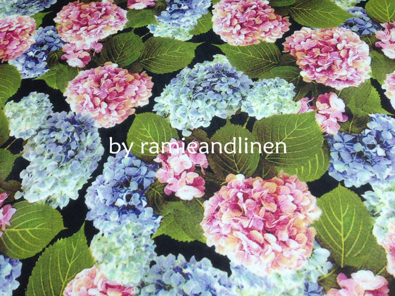 silk fabric digital printed hydrangea floral silk cotton blend fabric half yard by 52 wide