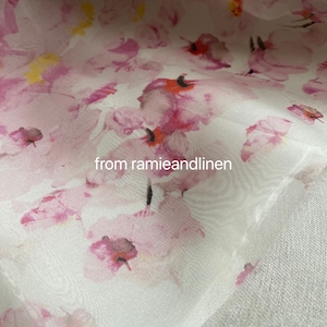 silk fabric,  pink flowers print, silk organza fabric, sold by repeated pattern, 37" by 54" wide