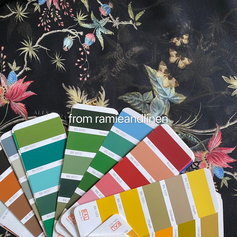 silk fabric, silk cotton/viscose blend charmeuse, garden elements print silk fabric, very smooth and soft, drape well, half yard by 53" wide image 4
