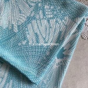 Silk fabric, abstract big flowers print, mint color, silk crepe de chine fabric, half yard by 44&quot; wide