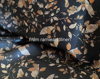 silk fabric, digital print, autumn leaves print, gambiered Canton silk, MUD SILK, half yard by 44" wide