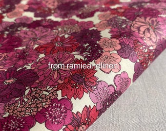 LIBERTY cotton fabric,  Tana Lawn, pink and red floral print fine silky cotton fabric, half yard by 53" wide