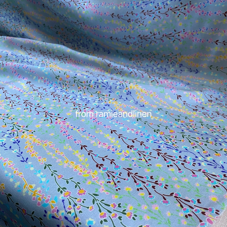 Silk fabric, colorful little spring branches print, silk cotton blend fabric, soft and smooth, half yard by 53" wide image 9