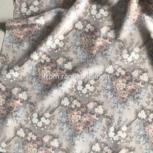 Silk fabric, 17m/m pale pink floral print silk crepe de chine fabric, pure silk fabric, dress fabric, half yard by 52&quot; wide