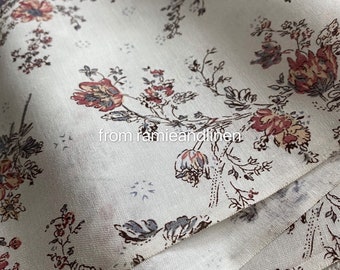 japanese fabric, countryside floral twigs print light weight cotton fabric, half yard by 40" wide