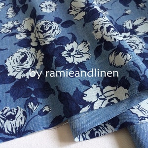 LIBERTY art fabric, CARLINE A CHAMBRAY, rose print denim cotton fabric, half yard by 60&quot; wide