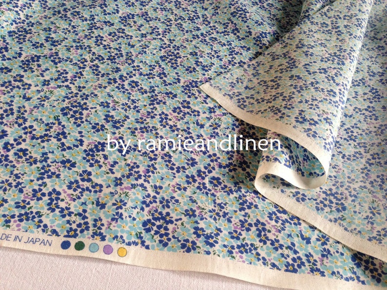 kokka Japanese mini floral print cotton fabric, blue, made in Japan, half yard by 43 wide image 9