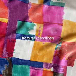 silk fabric, silk cotton blend satin, brush painting print silk fabric, very soft, half yard by 55&quot; wide