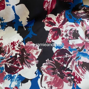 silk fabric, brush floral print silk twill fabric, half yard by 45&quot; wide