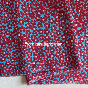 Silk fabric, little flowers on blue print, stretchy silk crepe de chine mulberry silk fabric, half yard by 54&quot; wide