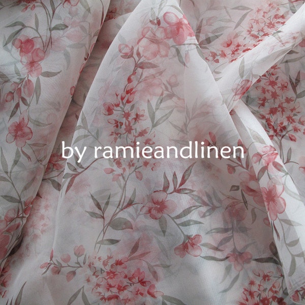 silk fabric, floral print Silk Organza, 16” by 41" wide, remnant