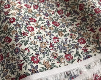 japanese fabric, countryside mini floral print cream background cotton twill fabric, half yard by 58" wide