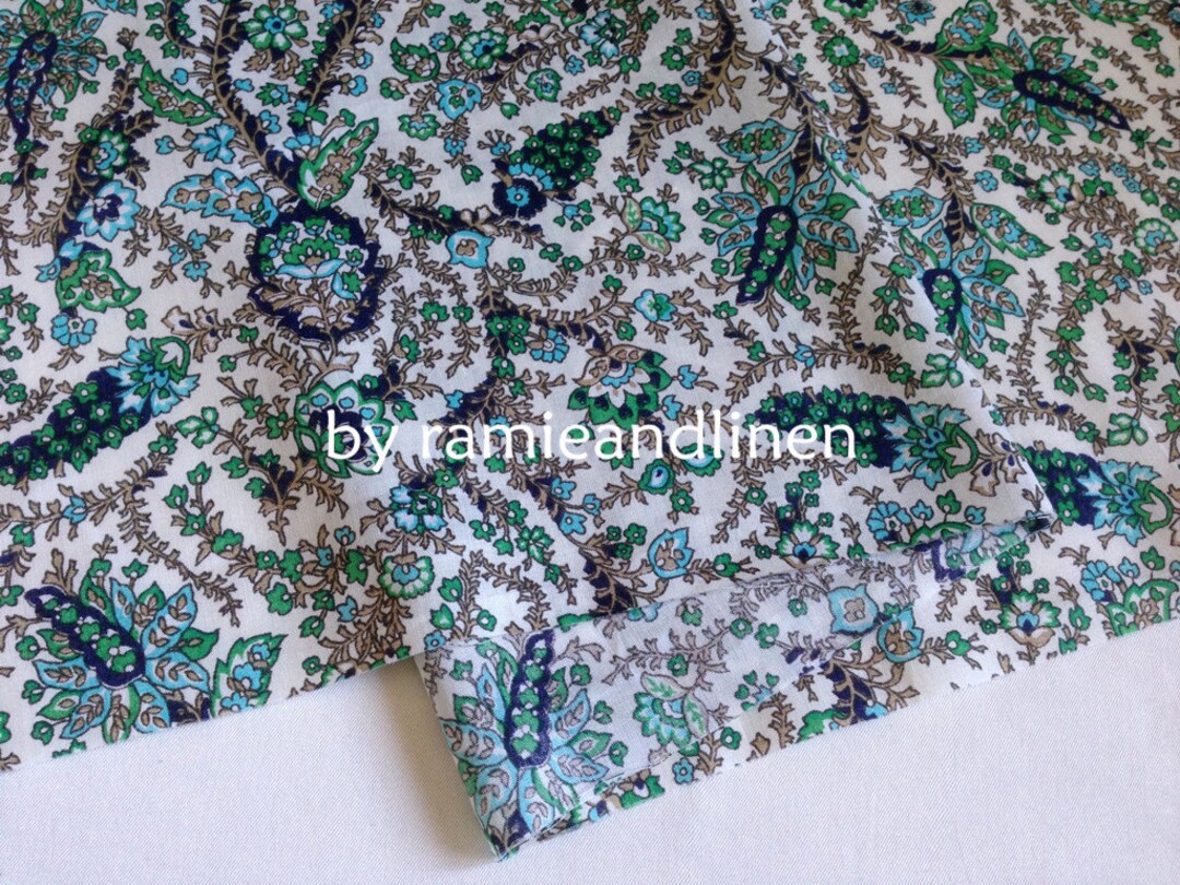 Fine Cotton Fabric, Paisley Floral Print Cotton Fabric, Green, Half ...