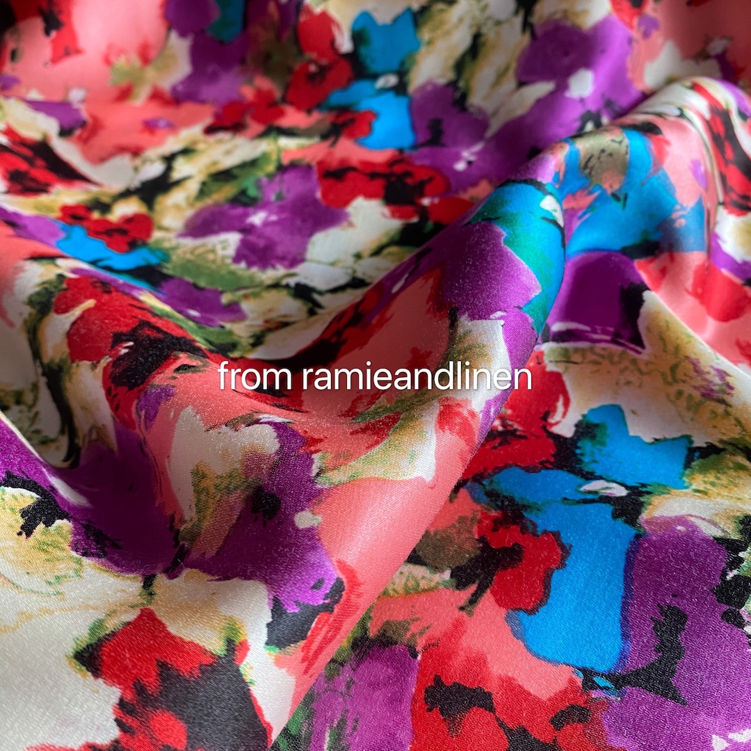 Silk Fabric Floral Print Silk Cotton Blend Silk Cotton Satin Etsy