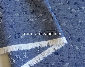 Japanese fabric, Vines pattern jacquard weaved denim cotton fabric, half yard by 48" wide