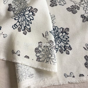 Japanese crepe fabric, chrysanthemum floral print cotton kimono fabric, half yard by 47&quot; wide