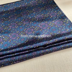 Silk fabric, floral print on dark blue pure silk China Silk HABOTAI Fabric, half yard by 44&quot; wide