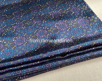 Silk fabric, floral print on dark blue pure silk China Silk HABOTAI Fabric, half yard by 44" wide