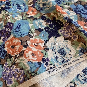 Japanese cotton fabric,  Kokka, floral print slub cotton linen blend fabric,  half yard by 43" wide