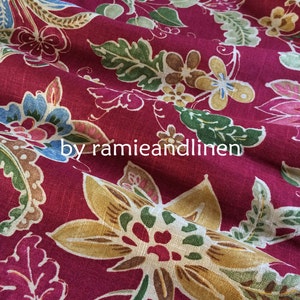 linen flax fabric, retro floral print slub texture linen fabric, Upholstery Fabric, Fat Quarter, 18" by 29"