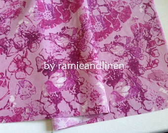 silk fabric, vintage pink floral print silk cotton blend silk twill fabric, fat quarter, half yard by 21" wide