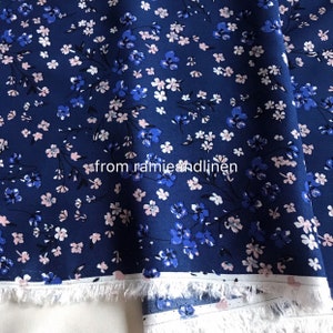 Rayon fabric, countryside mini floral on dark blue background print, very soft and drape well, half yard by 54&quot; wide