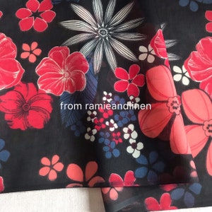 silk fabric, silk cotton blend red and blue floral with dark background print fabric, half yard by 54&quot; wide