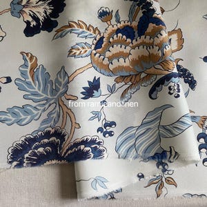 silk fabric, HALF YARD(45cm) by 45&quot; wide, vintage style blue flowers print, silk twill fabric