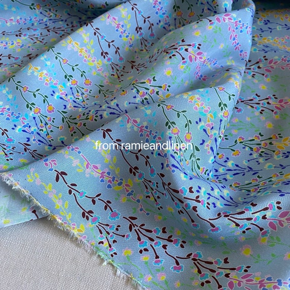 Silk fabric, colorful little spring branches print, silk cotton blend fabric, soft and smooth, half yard by 53" wide