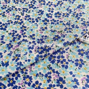 kokka Japanese mini floral print cotton fabric, blue, made in Japan, half yard by 43 wide image 1