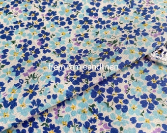 kokka Japanese mini floral print cotton fabric, blue, made in Japan, half yard by 43" wide