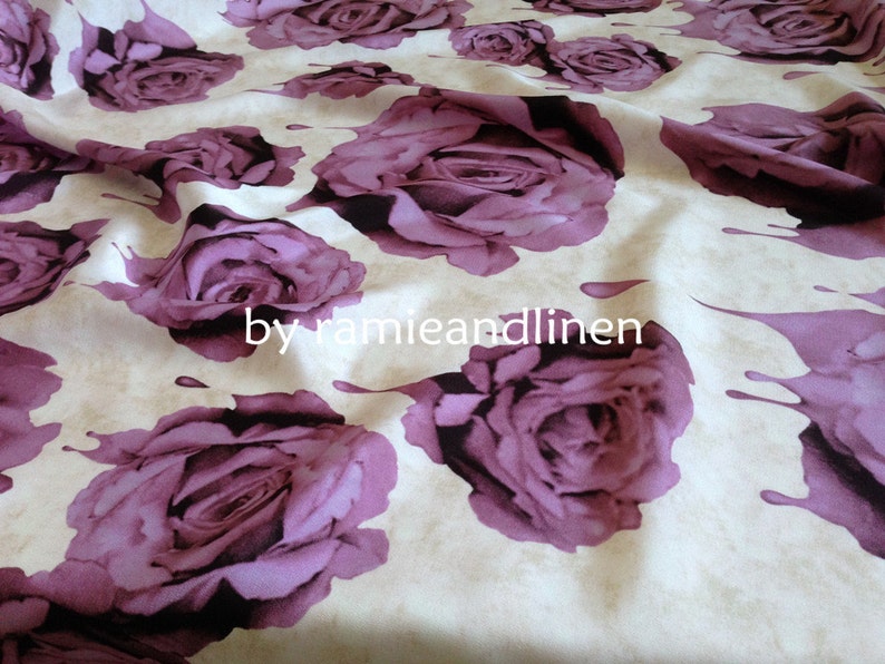 Silk fabric, vintage style rose print crepe de chine heavy silk fabric, pure silk fabric, dress fabric, half yard by 44 wide image 1