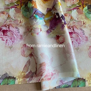 silk fabric, digital print, oil painting style floral print. silk crepe satin, Silk Charmeuse Fabric, half yard by 55&quot; wide